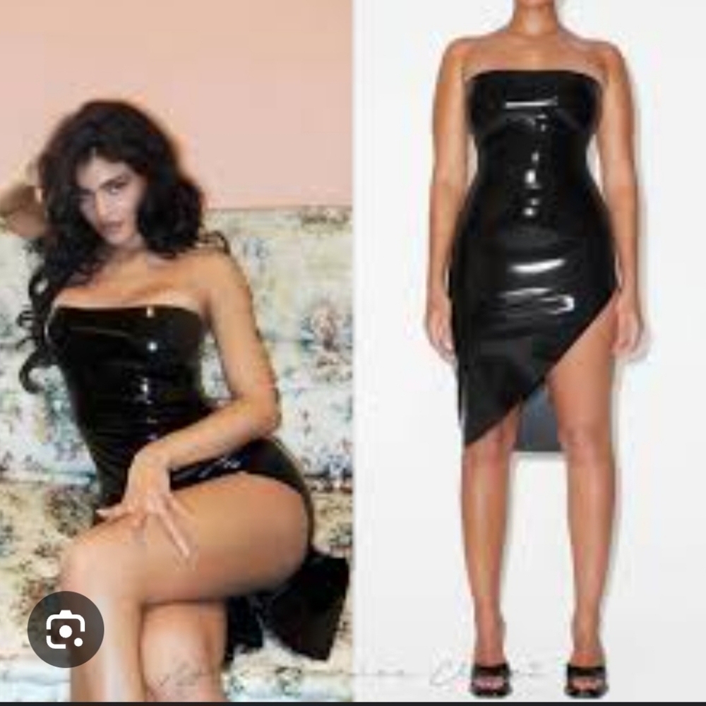 Black Strapless Asymmetrical Bodycon Dress